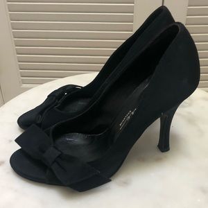 Satin Black heels with bow detail